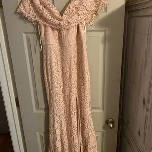 Off the shoulder light pink lace dress